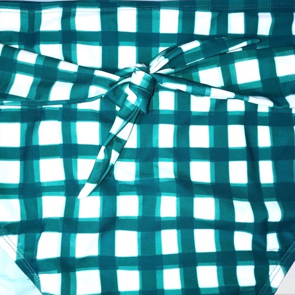 LYSA Teal Plaid Checked Hipster Bikini Bottom SIZE 3X Front Tie - Picture 4 of 4